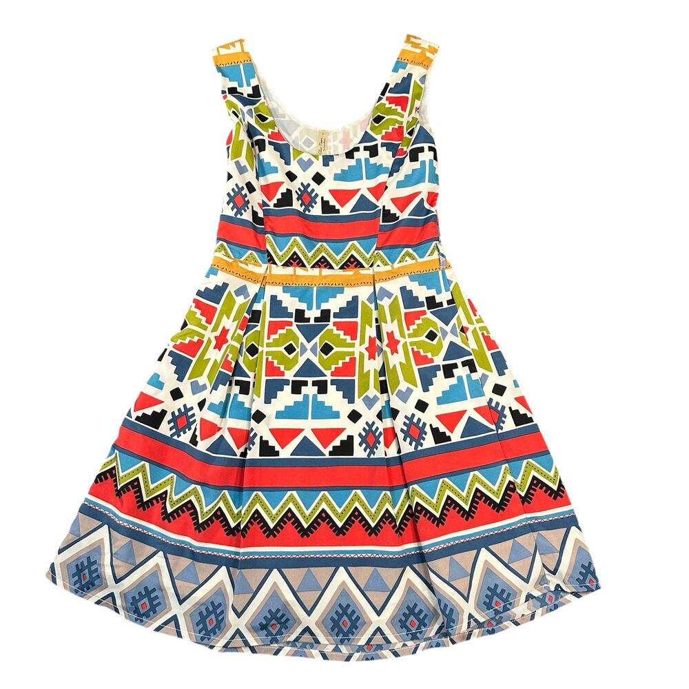 Alice Moon Dress Womens Small Colorful Southwestern Aztec Pleated Summer Party
